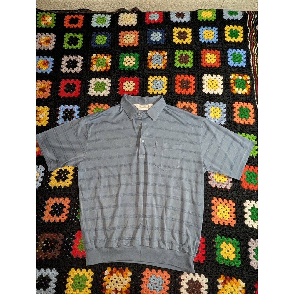Classics By Palmland Men's Blue Striped Collared Polo Shirt XL